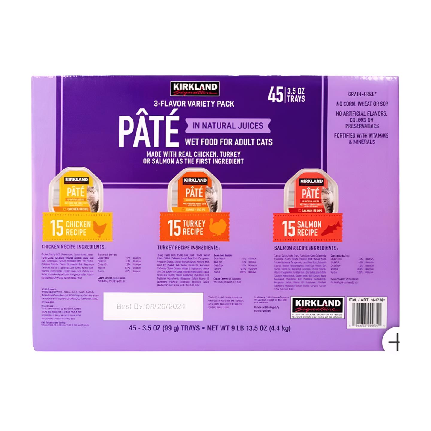 Kirkland Signature Pate Cat Food Variety Pack, 3.2 oz, 45 Count
