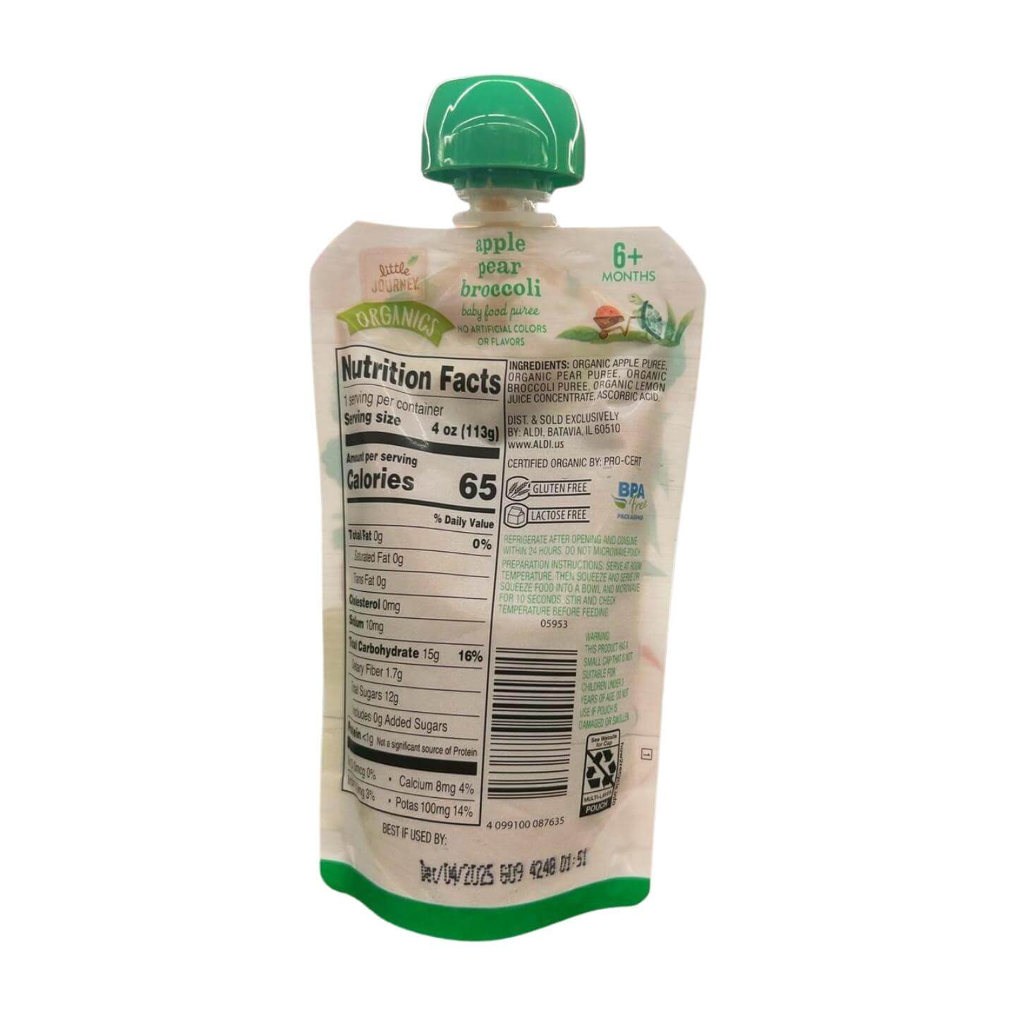 Little Journey Organic Stage 2 Baby Food, Apple, Pear & Broccoli, 4 oz, Pack of 6