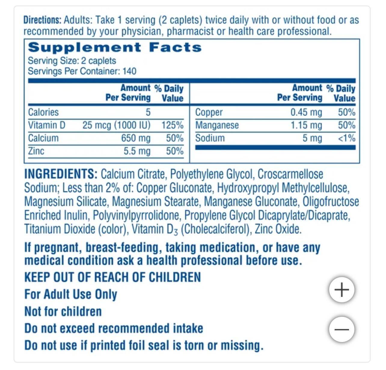 Citracal Calcium Supplement with Zinc, Copper & Manganese, 280 Caplets