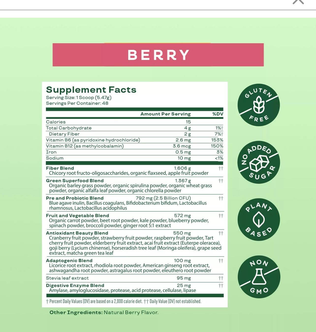 Bloom Nutrition Superfood Greens Powder, Berry, 48 Servings, with Digestive Enzymes, Probiotics & Beet Root