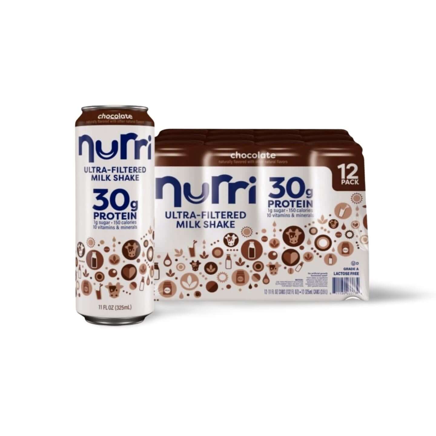 Nurri Ultra-Filtered Chocolate Milk Shake, 30g Protein, 1g Sugar, 12 x 11 oz Cans