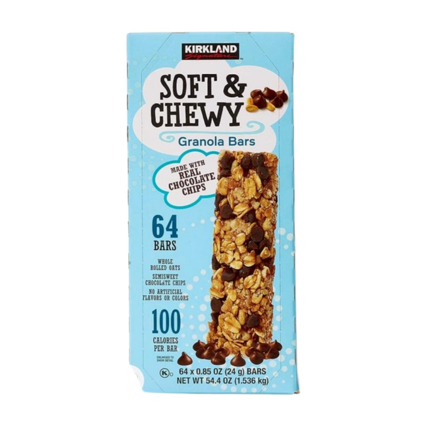 Kirkland Soft & Chewy Granola Bars, Chocolate Chip, Made with Whole Rolled Oats & Semisweet Chocolate Chips, 64-Count Bulk Pack of 2, Individually Wrapped, Perfect for Snacks & Gifts