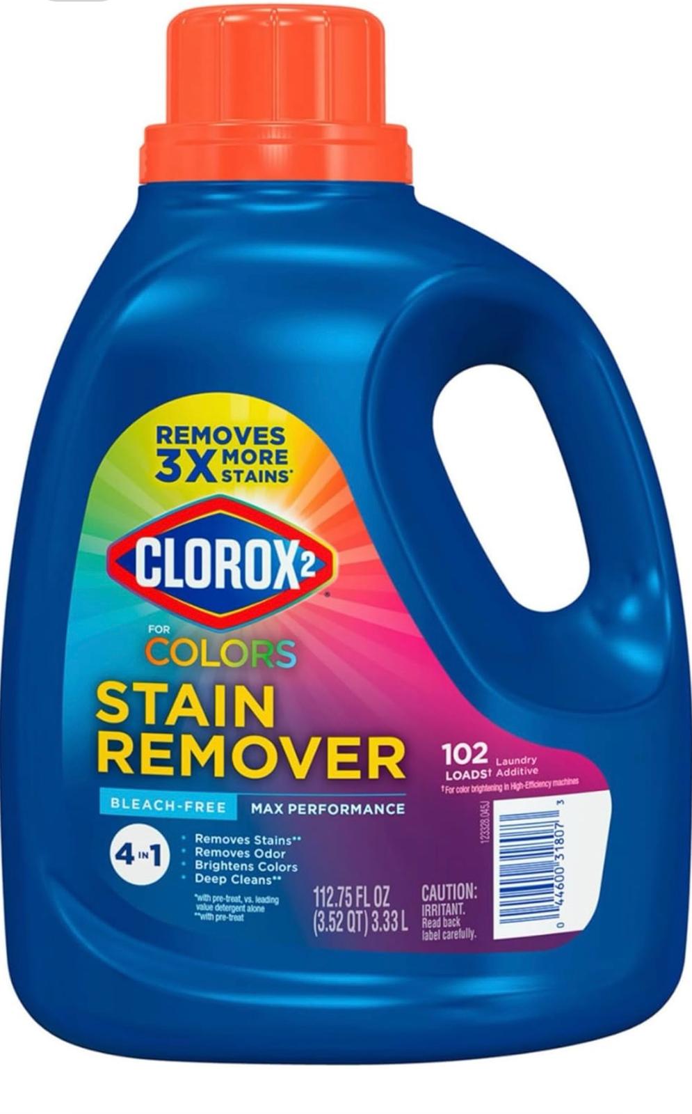 Clorox Max Performance Bleach-Free Stain Remover & Color Brightener, 112.75 Fl Oz, 102 Loads + Free Laundry Cleaning Brush