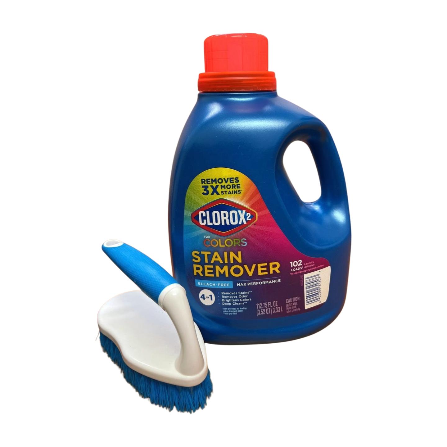 Clorox Max Performance Bleach-Free Stain Remover & Color Brightener, 112.75 Fl Oz, 102 Loads + Free Laundry Cleaning Brush