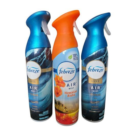 Febreze Air Mist Air Freshener Spray, Ocean & Hawaiian Aloha Scent, 8.8oz, 3 Count, Odor-Fighting Room Spray