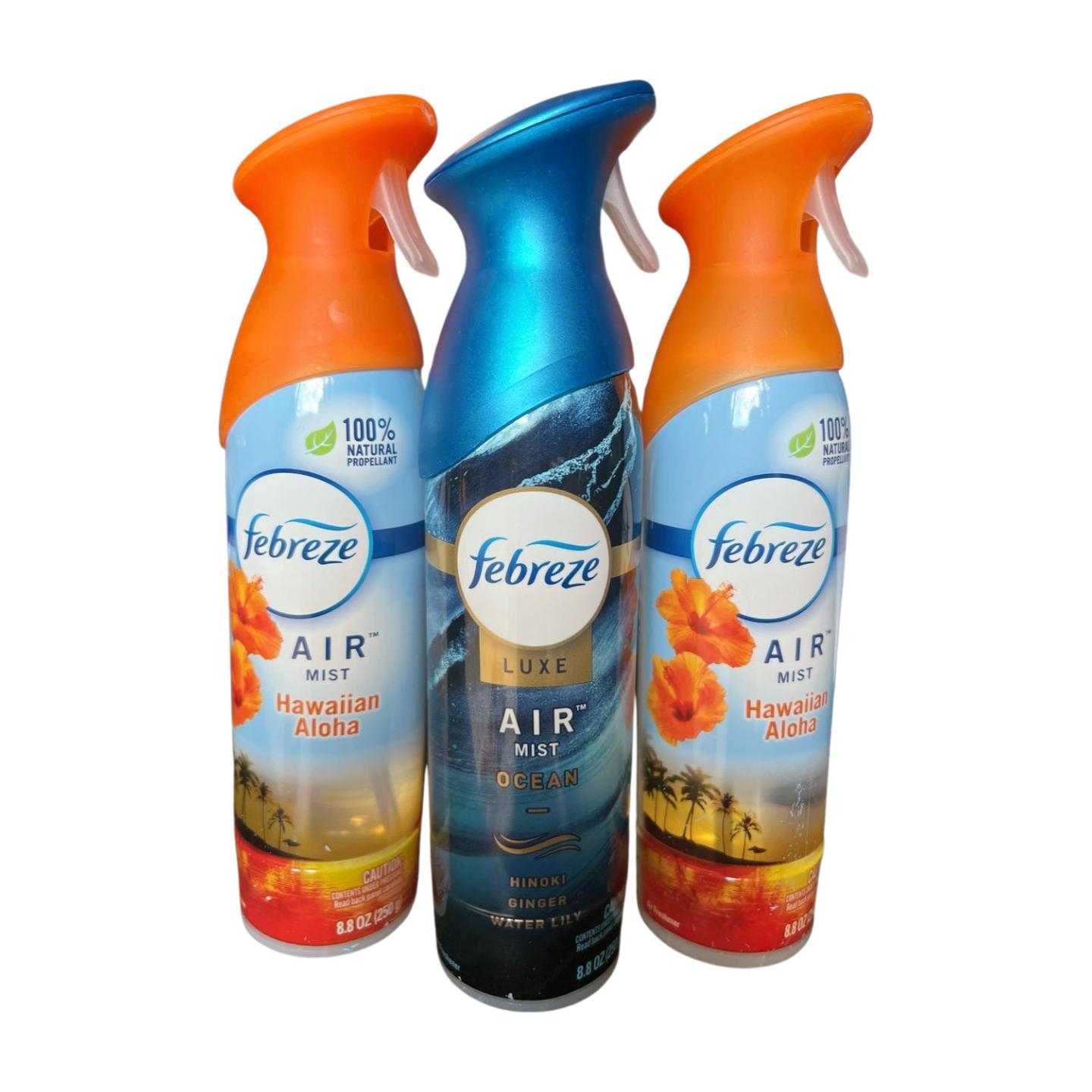 Febreze Air Mist Air Freshener Spray, Ocean & Hawaiian Aloha Scent, 8.8oz, 3 Count, Odor-Fighting Room Spray