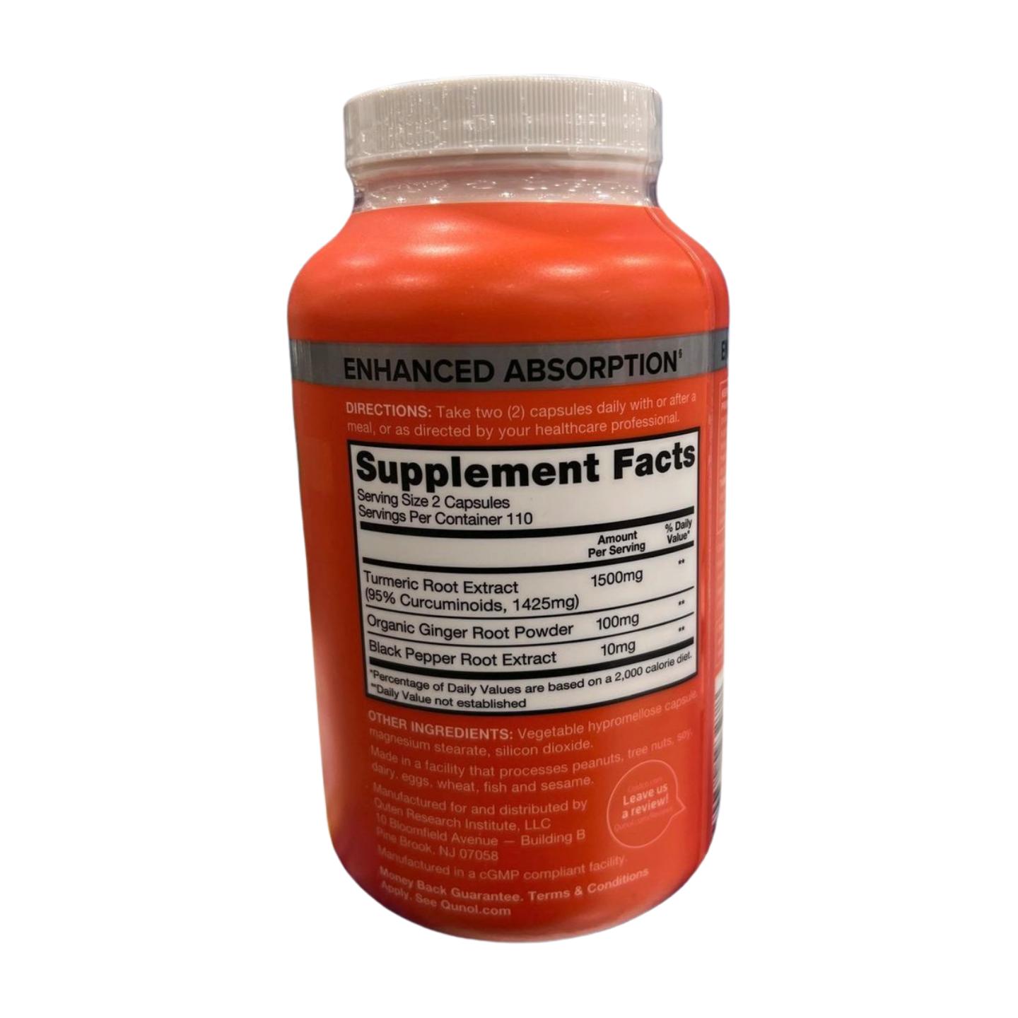 Qunol Turmeric Curcumin with Black Pepper & Ginger, 1500mg, 95% Curcuminoids, Extra Strength, Joint Support, 220 Count