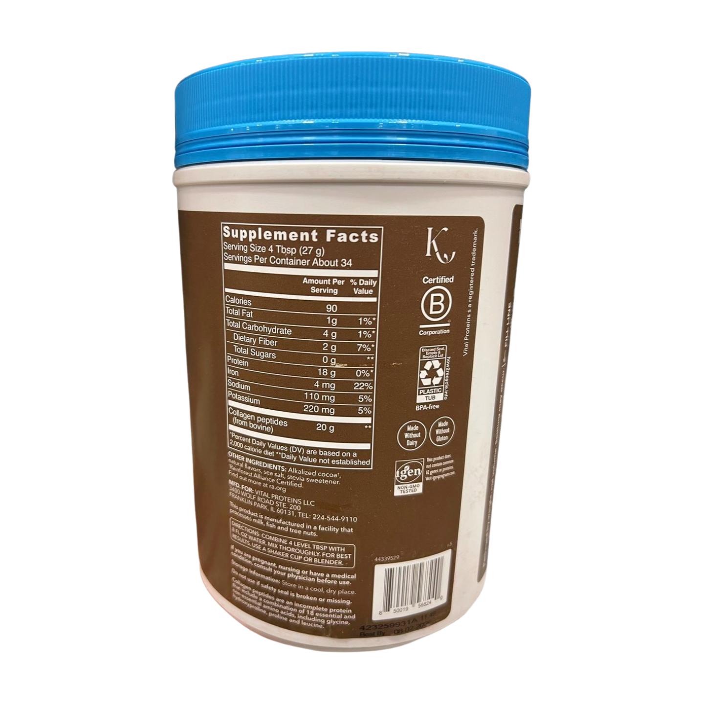 Vital Proteins Grass-Fed Collagen Peptides Powder, Chocolate, 2 lb (32 oz)