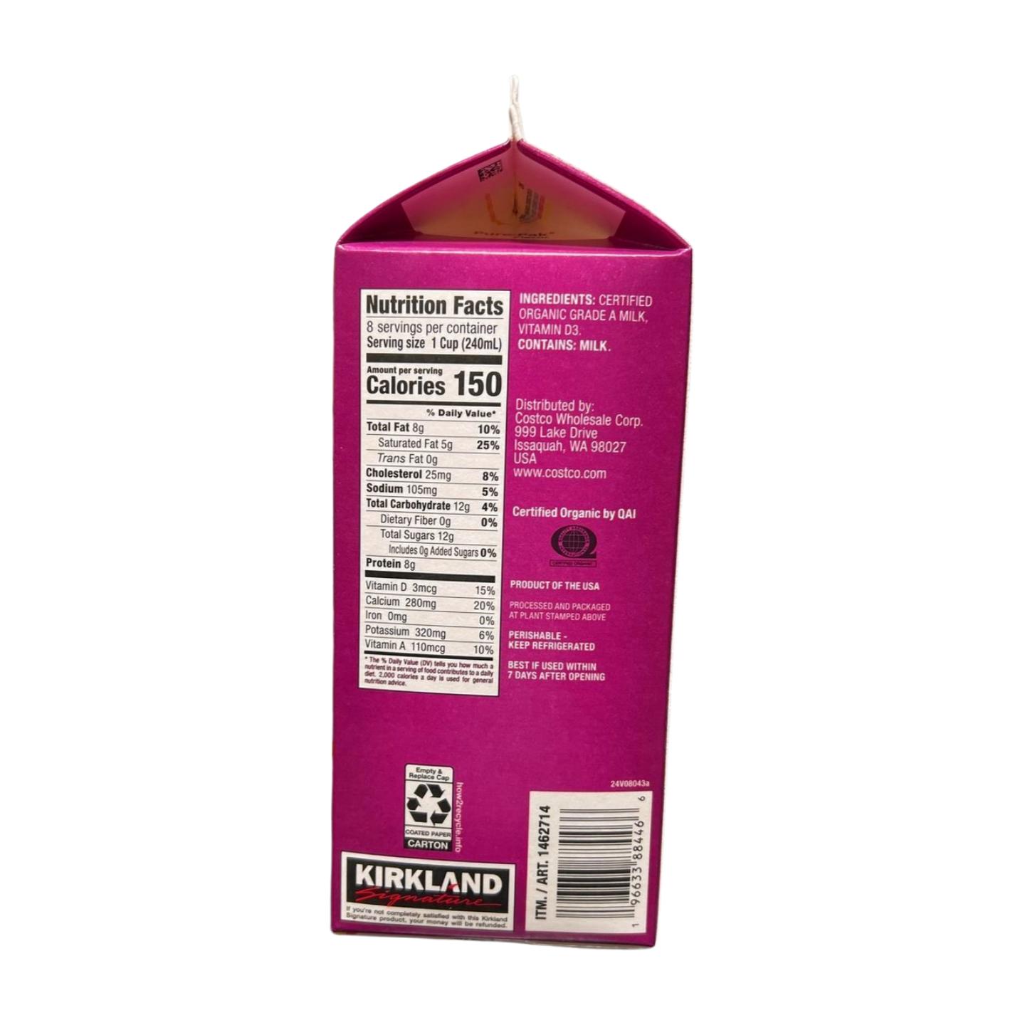 Kirkland Organic Whole Milk, A2 Protein, Vitamin D, 1.89 L (3 Pack)