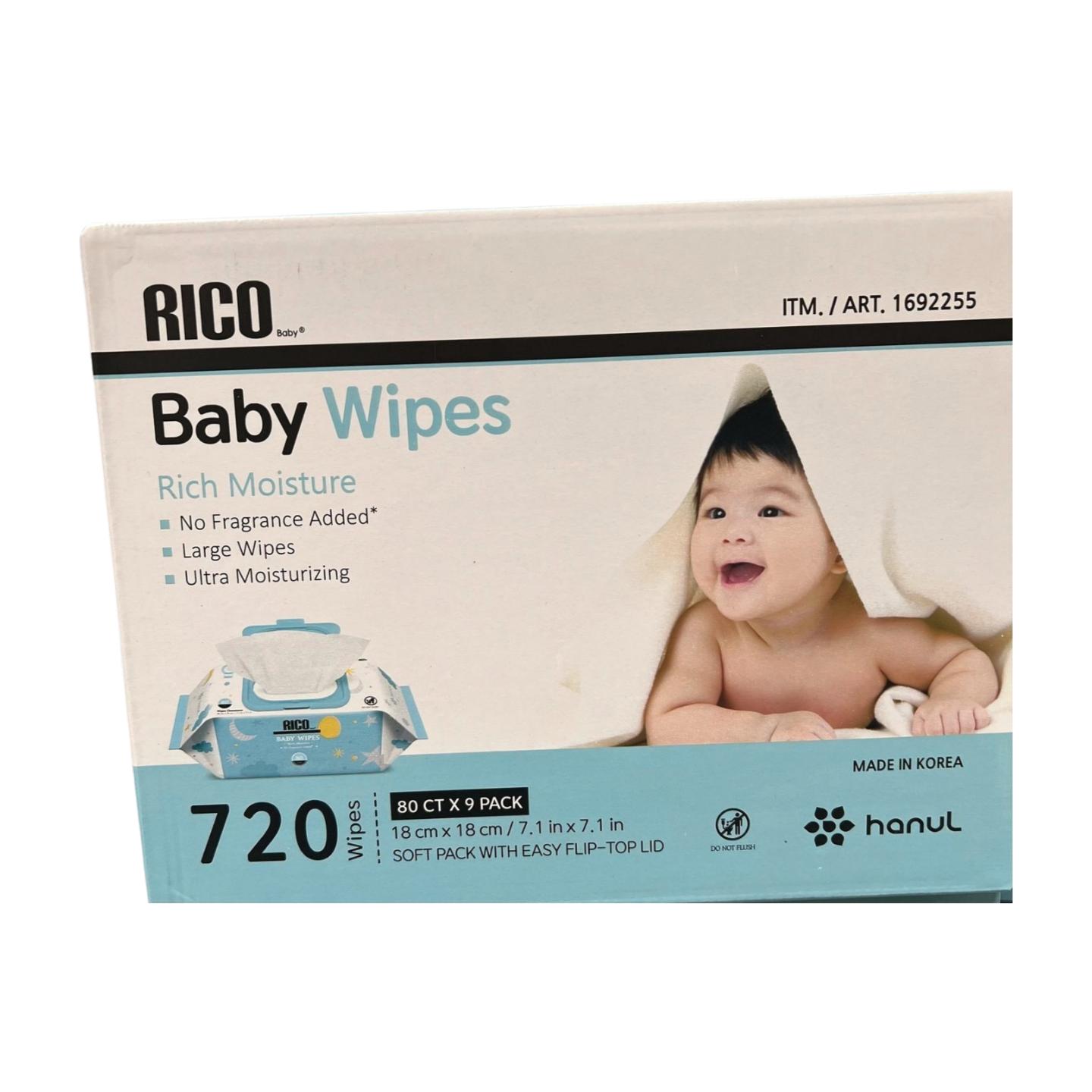 RICO Ultra Moisturizing Baby Wipes, 720 Count, Fragrance-Free