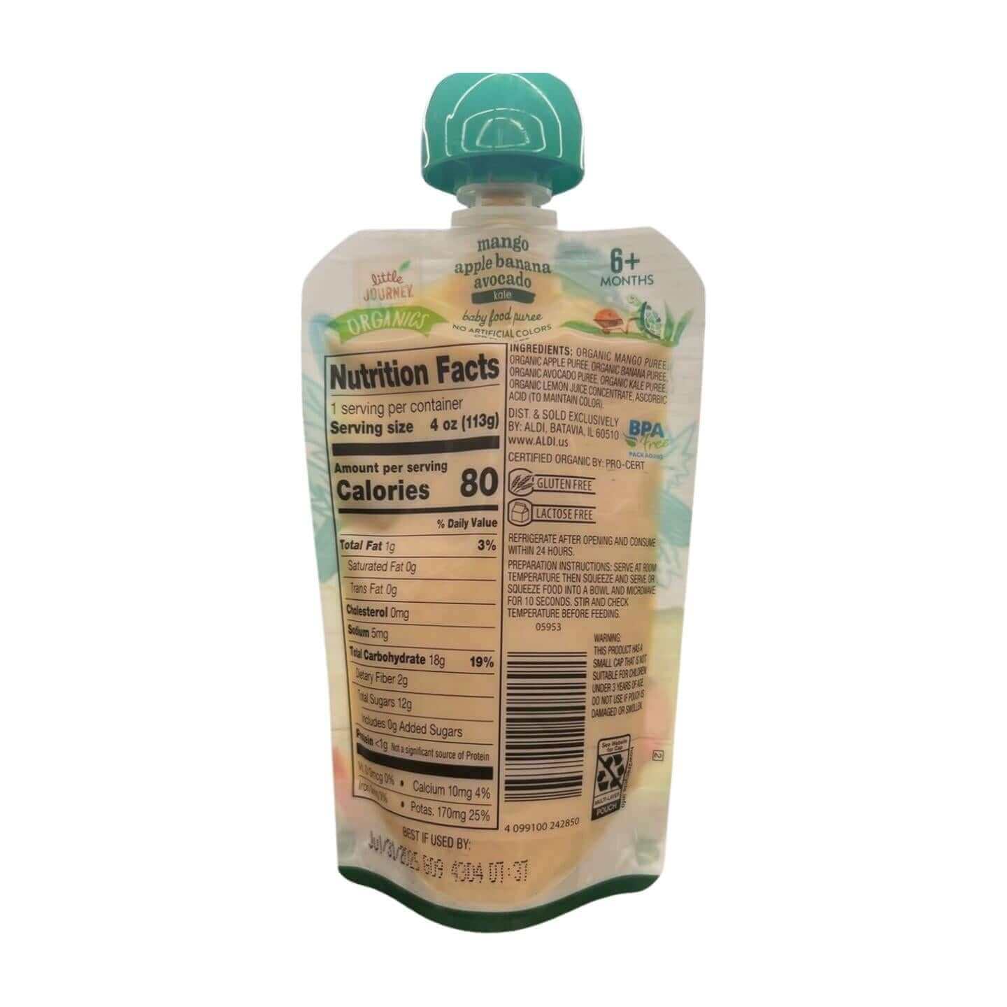 Little Journey Organic Stage 2 Baby Food, Apple, Pear & Broccoli, 4 oz, Pack of 12