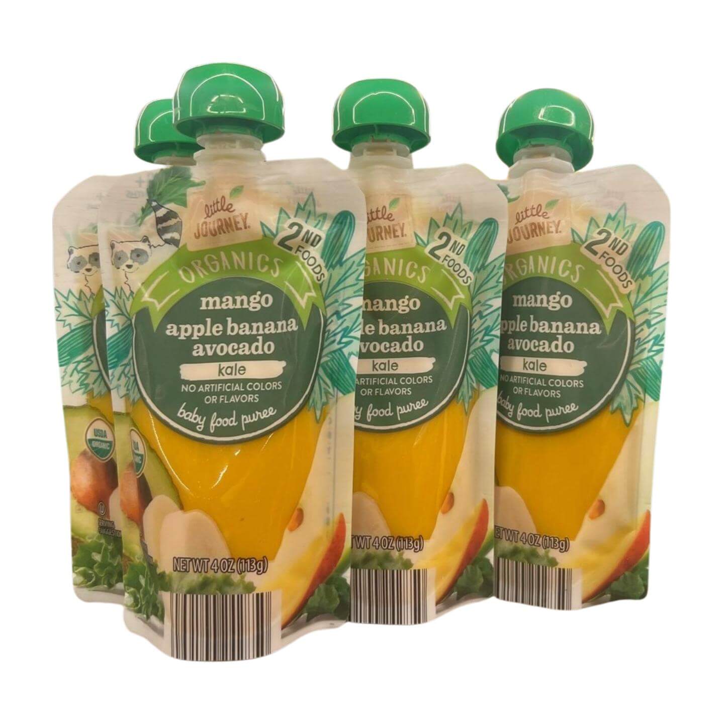 Little Journey Organics Stage 2 Baby Food, Mango, Apple, Banana, Avocado & Kale, 4 oz, Pack of 6