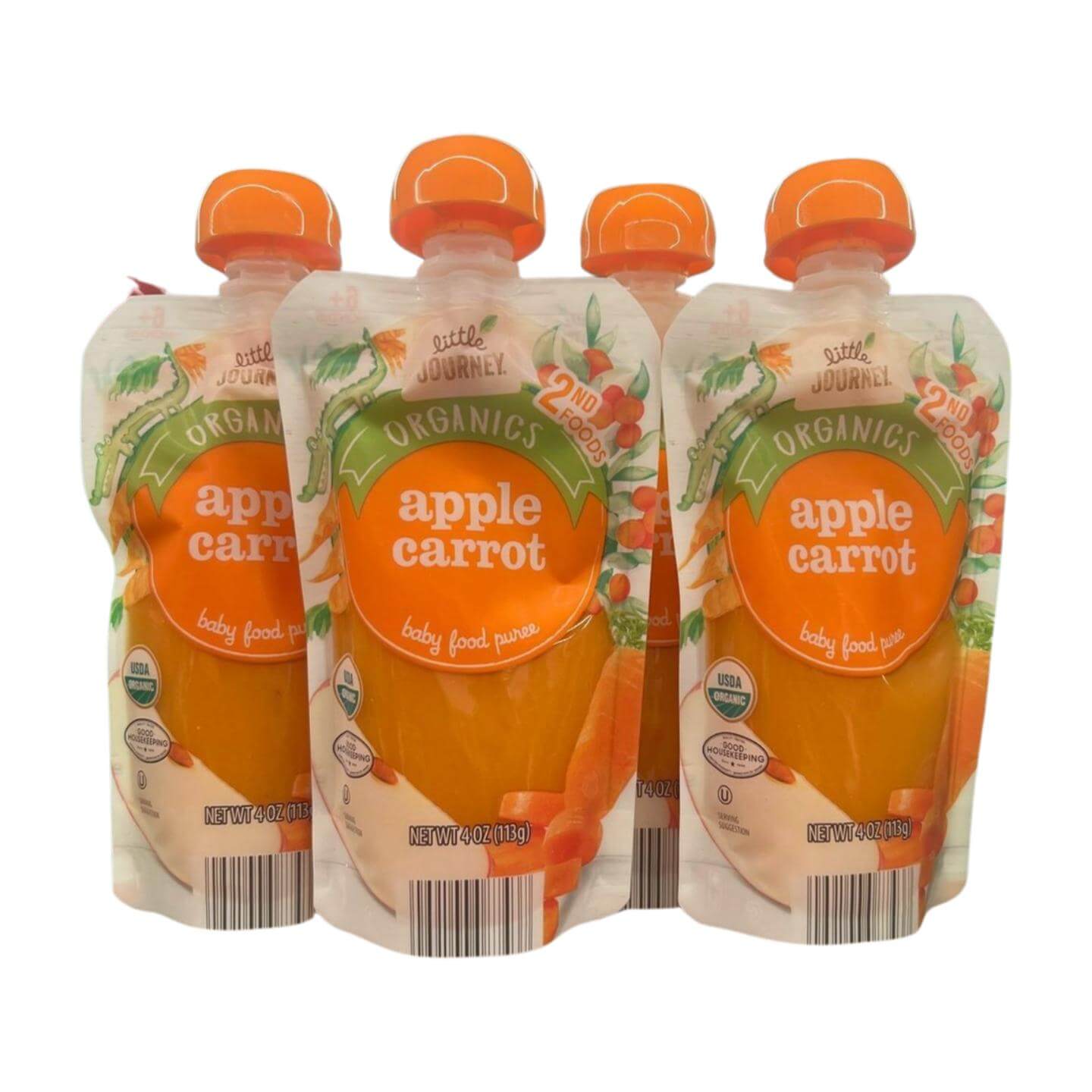 Little Journey Organic Stage 2 Baby Food, Apple & Carrots, 4 oz, Pack of 6