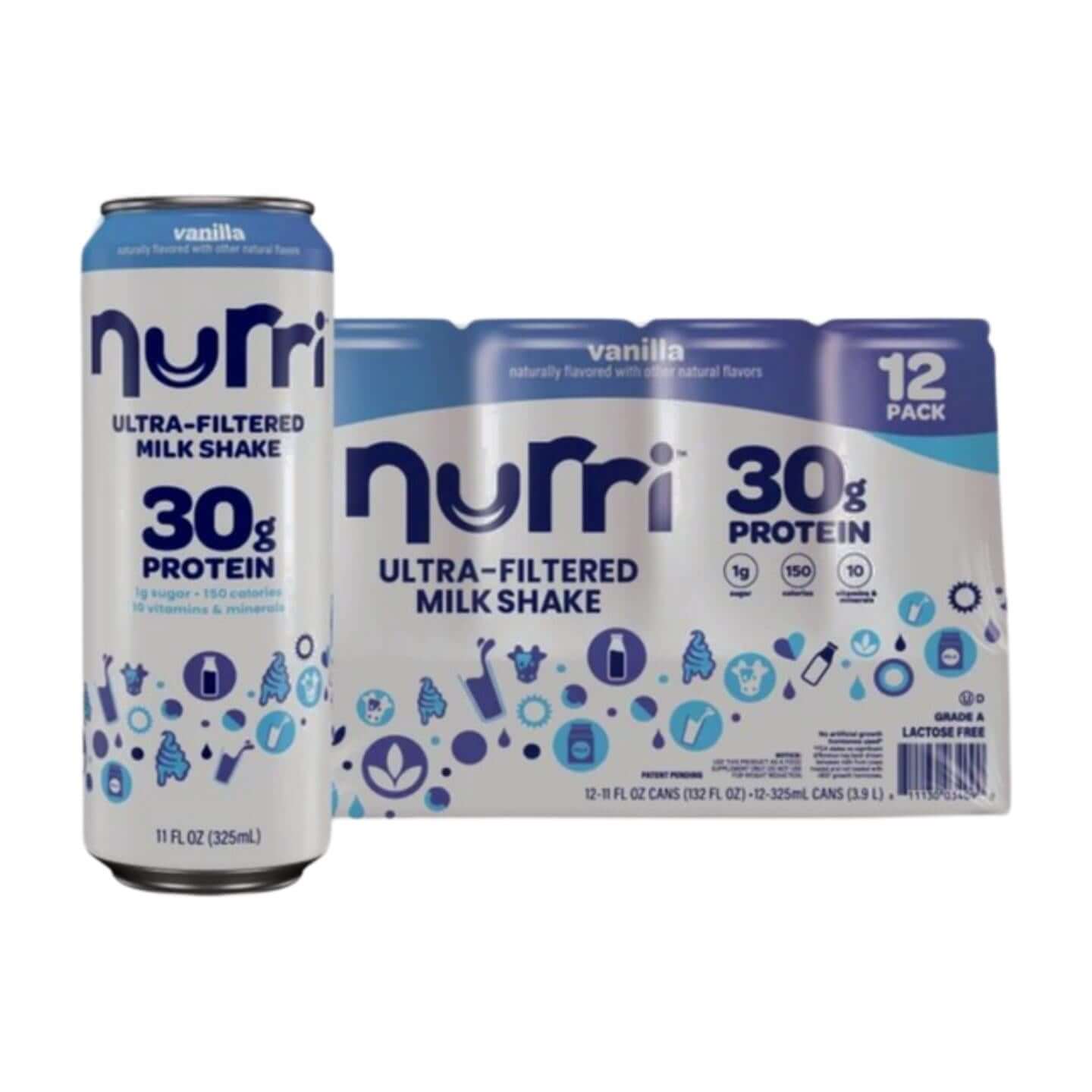 Nurri 12-Pack Ultra-Filtered Vanilla Protein Shake, 30g Protein, 1g Sugar, Lactose-Free, 12 x 11 Fl Oz