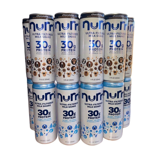 Nurri Ultra-Filtered Chocolate & Vanilla Milk Shake, 30g Protein, 1g Sugar, 12 x 11 oz Cans (6 Each Flavor)