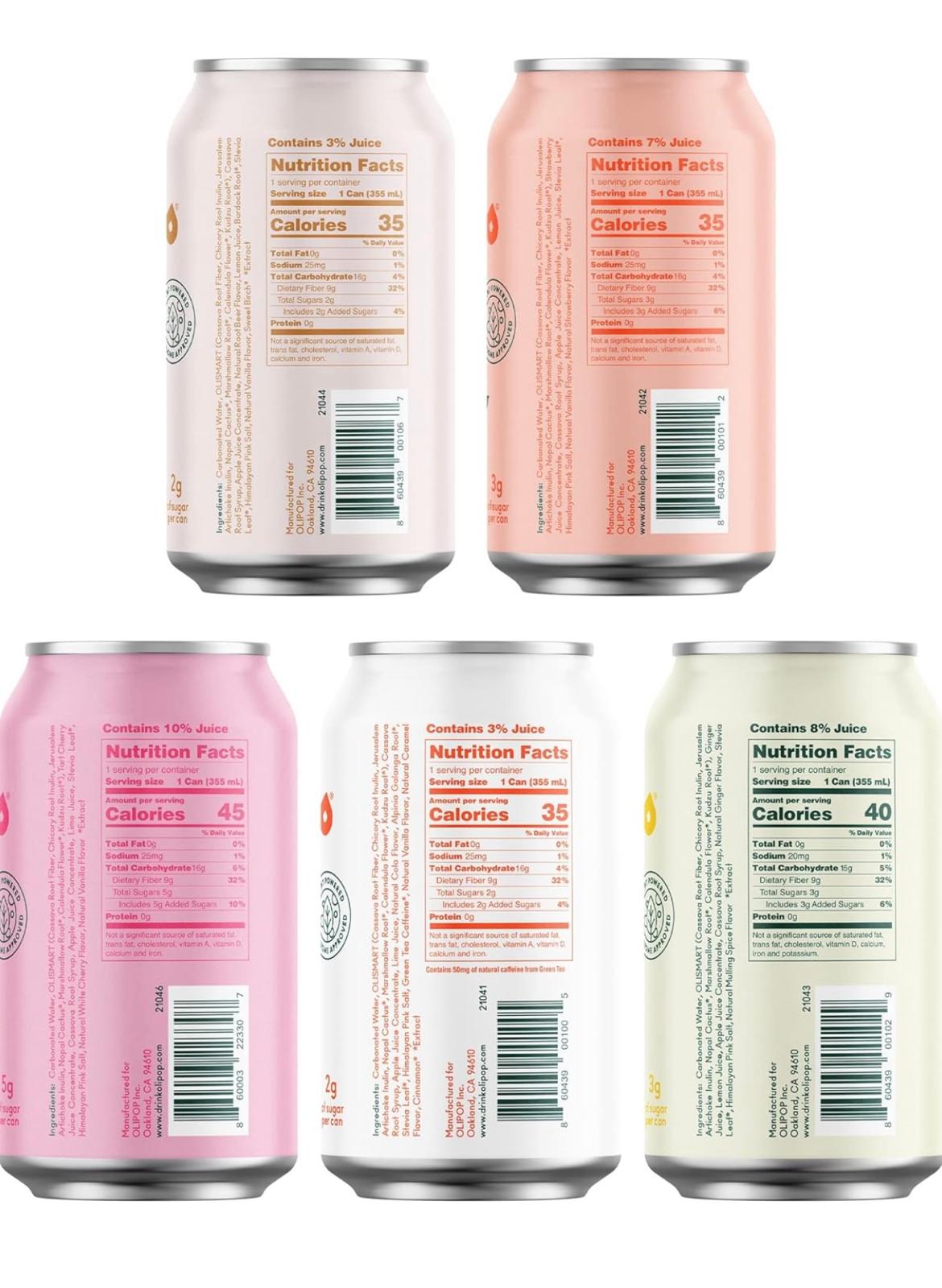 OLIPOP 5-Flavor Soda Variety Pack, Prebiotic Soft Drinks, Supports Digestive & Gut Health, 9g Plant Fiber, Low Calorie & Sugar, Vegan, 12oz, 5-Pack