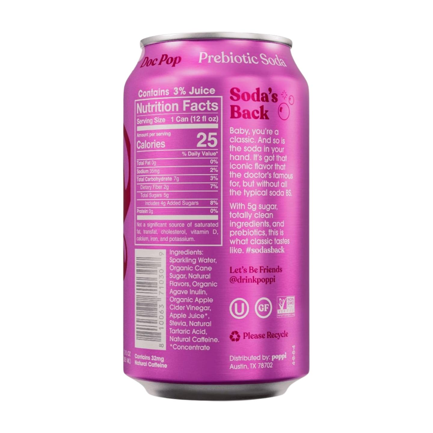 POPPI Sparkling Prebiotic Soda, Cherry Limeade, Apple Cider Vinegar, Seltzer Water & Fruit Juice, 12oz, 12-Pack (Packaging May Vary)