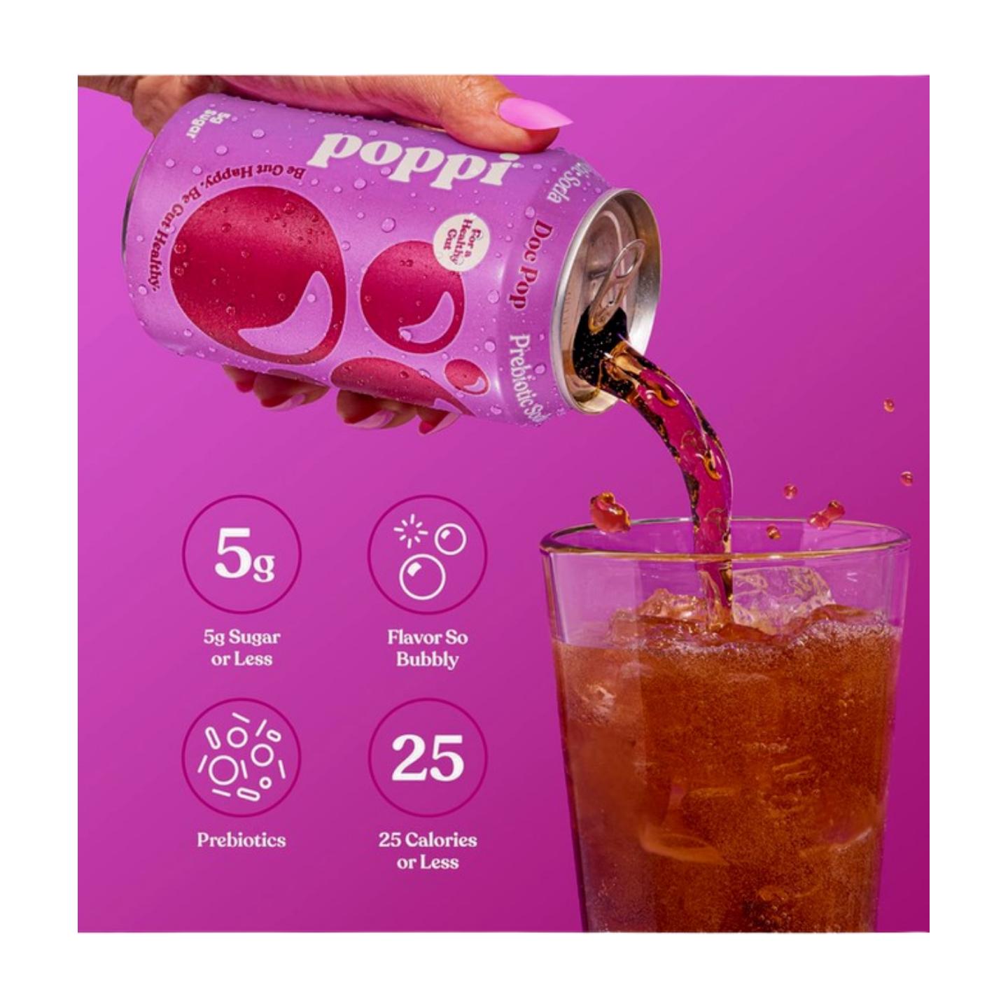 POPPI Sparkling Prebiotic Soda, Cherry Limeade, Apple Cider Vinegar, Seltzer Water & Fruit Juice, 12oz, 12-Pack (Packaging May Vary)