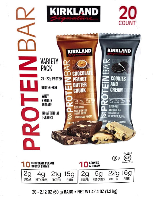 Kirkland Signature Protein Bars, Chocolate Peanut Butter Chunk, 2g Sugar, Gluten-Free, 20-Count, 2-Pack