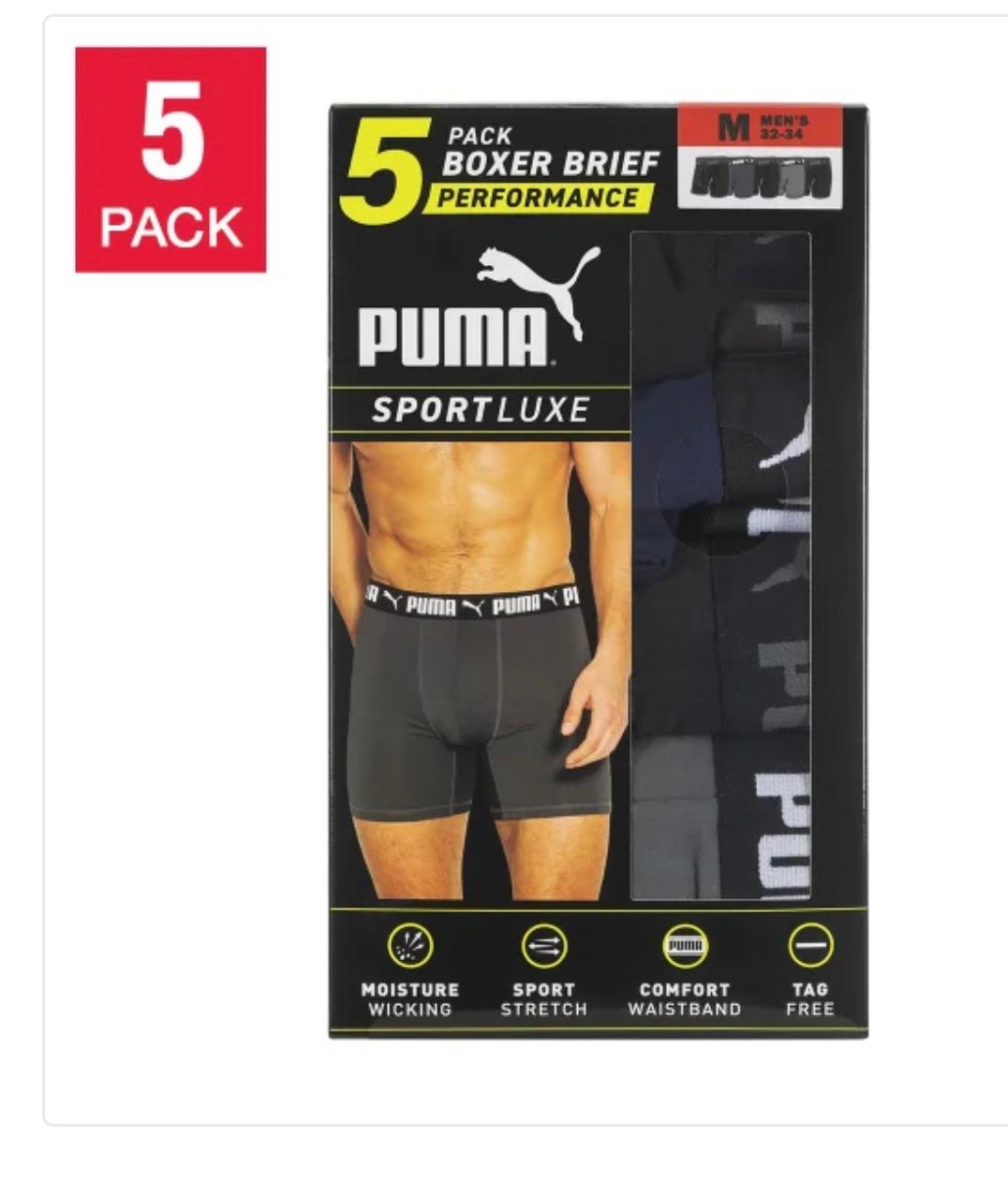 Puma Men's Tag Free Boxers Brief Pack of 5. Large| Medium| XL.