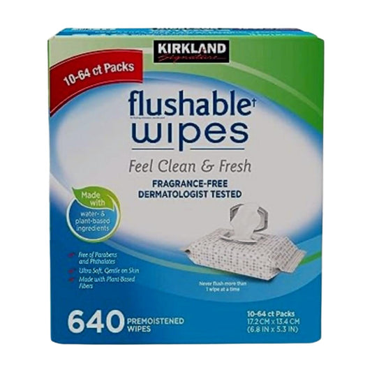 Kirkland Signature Flushable Wipes, Fragrance-Free, Paraben & Phthalate-Free, 640 Count