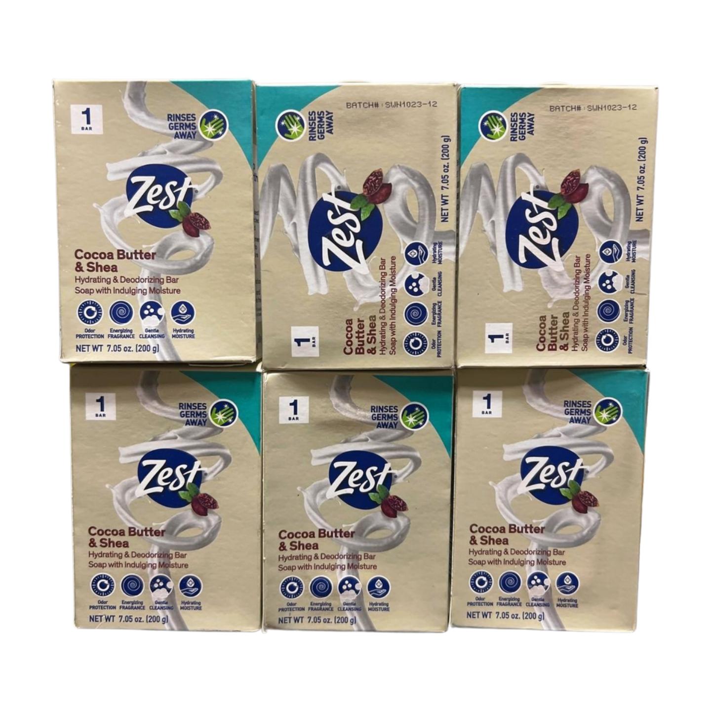 Zest Cocoa Butter & Shea Soap, 7.05 oz, Pack of 6