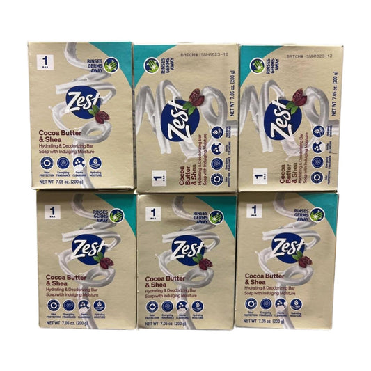 Zest Cocoa Butter & Shea Soap, 7.05 oz, Pack of 6