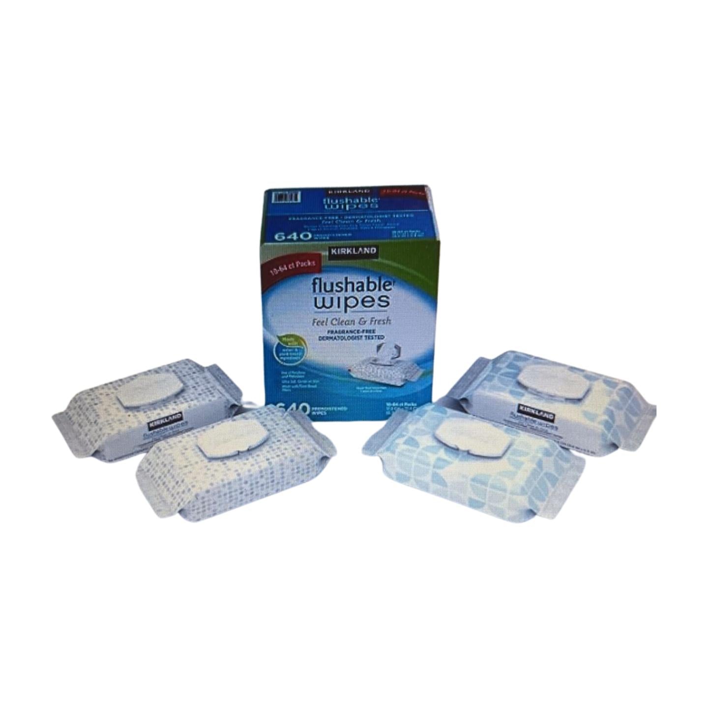 Kirkland Signature Flushable Wipes, Fragrance-Free, Paraben & Phthalate-Free, 640 Count