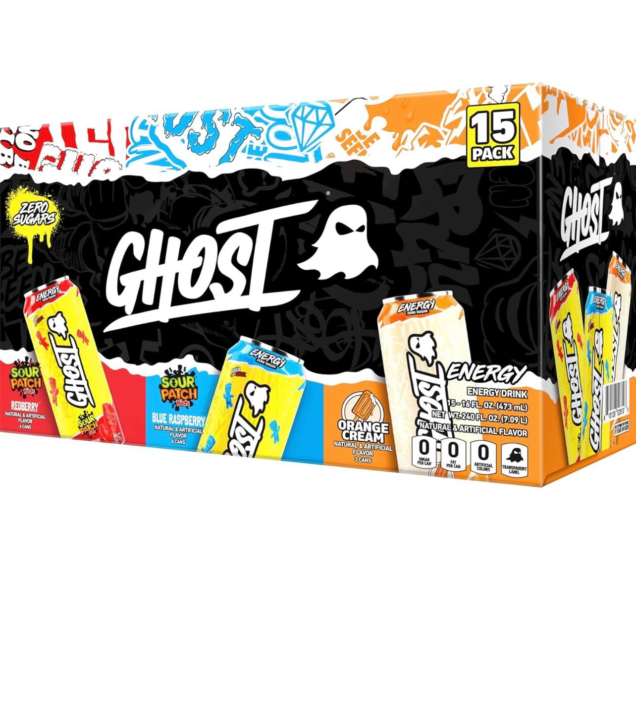 GHOST Energy Drink, 15-Pack Variety, 16oz, 200mg Natural Caffeine, L-Carnitine & Taurine, Energy & Focus, No Artificial Colors, Gluten-Free & Vegan