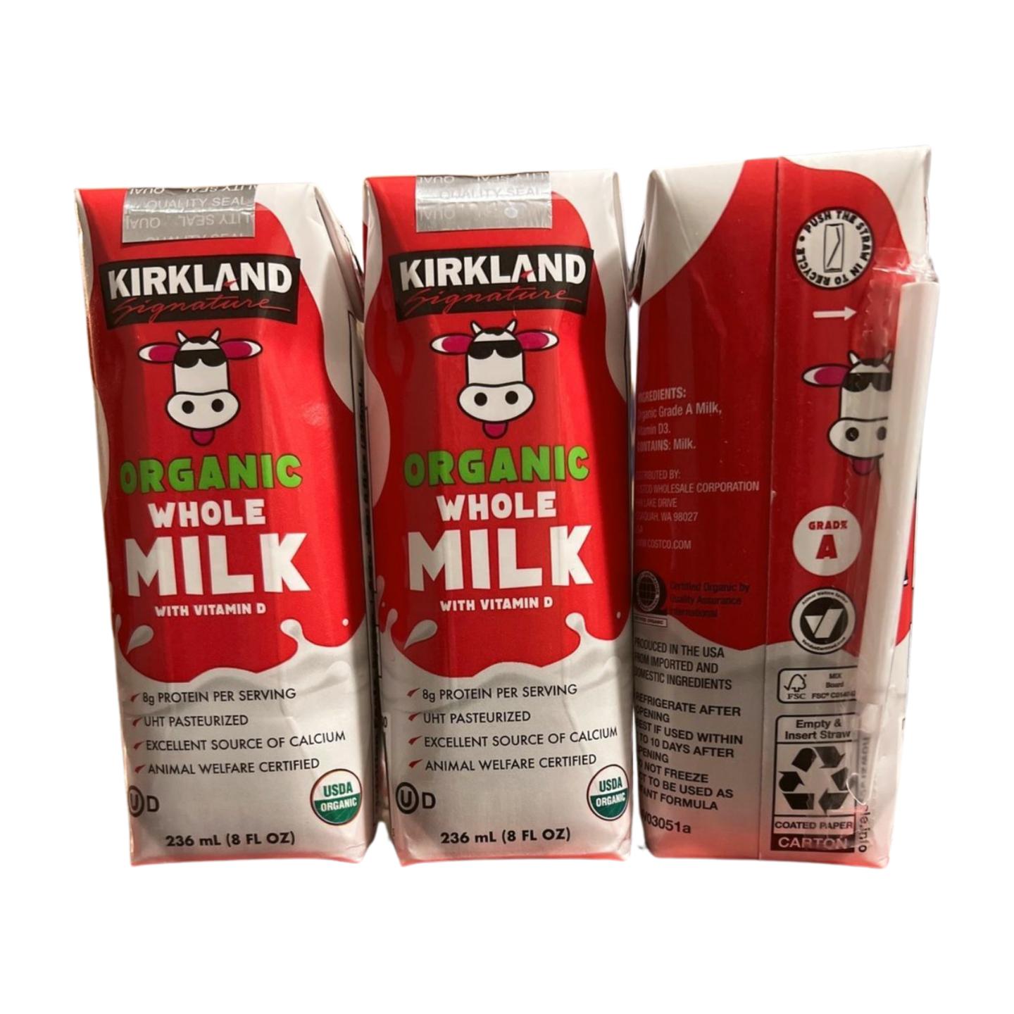 Kirkland Signature Organic Whole Milk, 8 Fl Oz with Straw, Pack of 18
