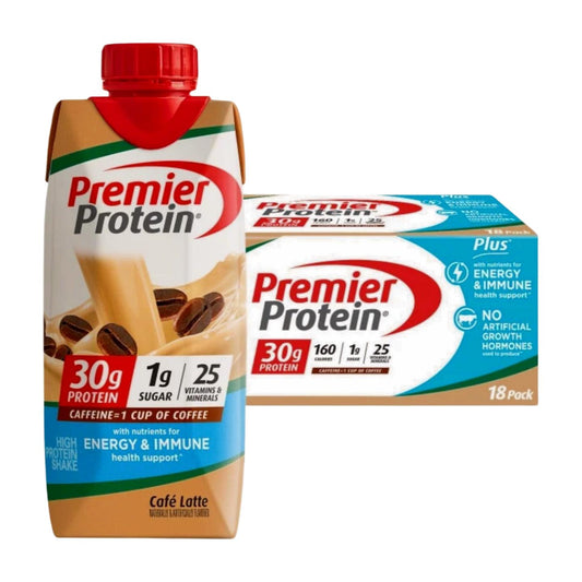 Premier Protein Cafe Latte Shake, 30g Protein, 1g Sugar, 11 oz, 18 Pack