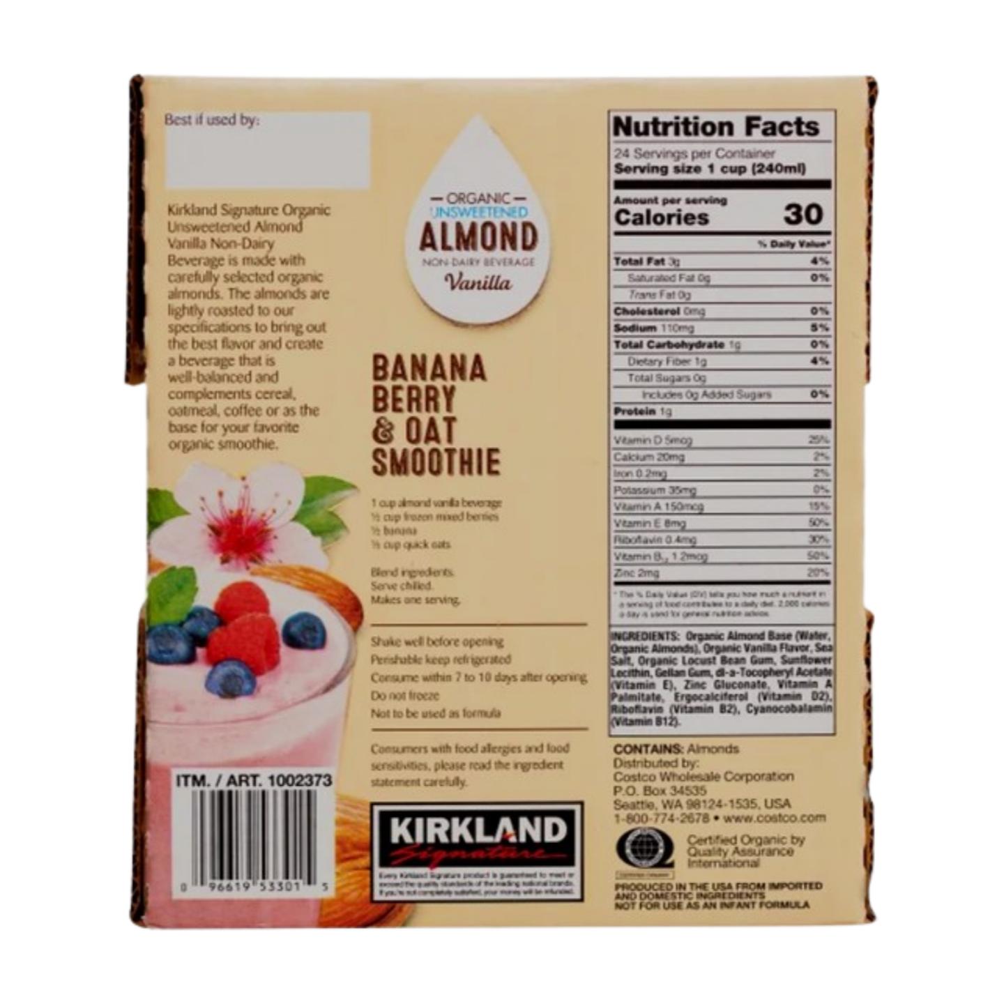 Kirkland Organic Unsweetened Vanilla Almond Beverage, 6 x 32 oz