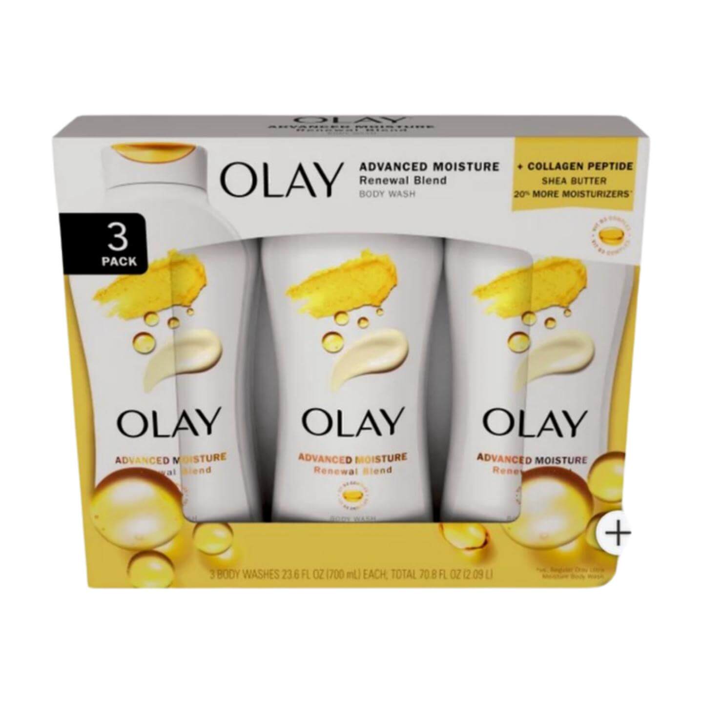 Olay Advanced Moisture Renewal Body Wash, Collagen Peptide & Shea Butter, 23.6 oz, Pack of 3